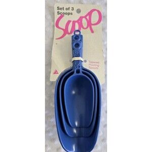 Vintage Set Measuring Scoops Floral Blue New Plastic Scoop Tapered Pouring Spout